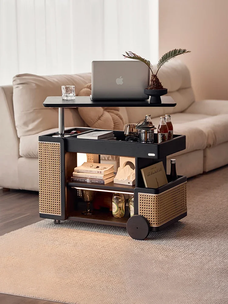 Solid wood rotating lifting edge table coffee table can be moved