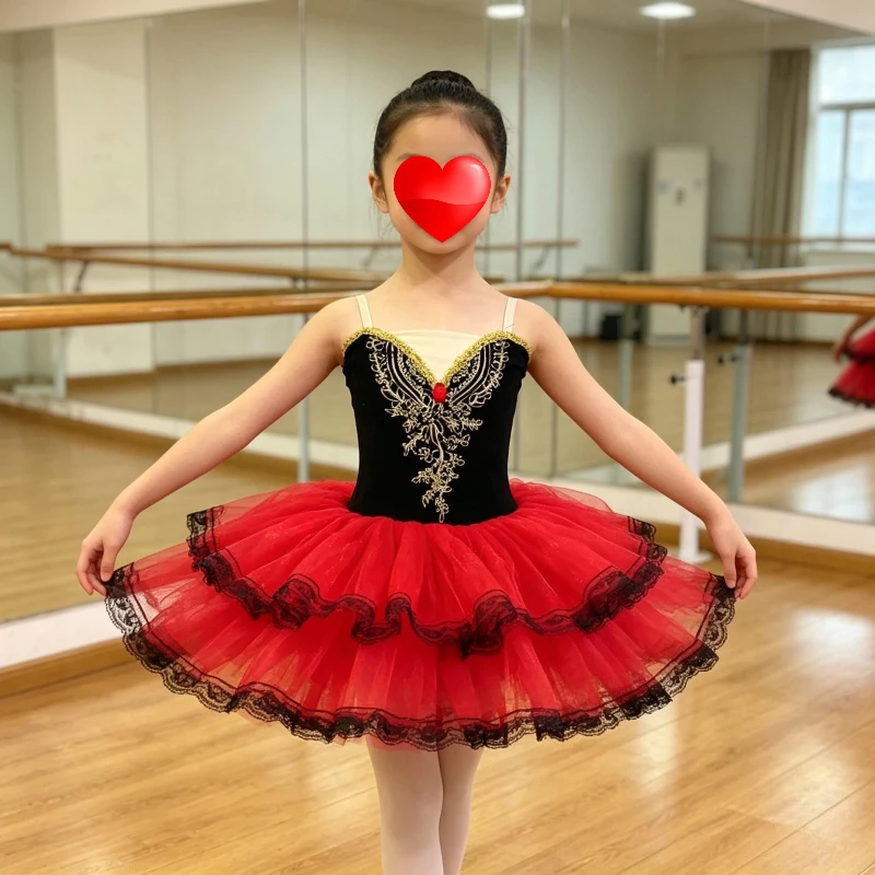 girls-red-black-ballet-tutu-dress-comfortable-lace-tulle-dance-wear-for-children's-day-show-vestido-tutu-ballet-kids-dancewear