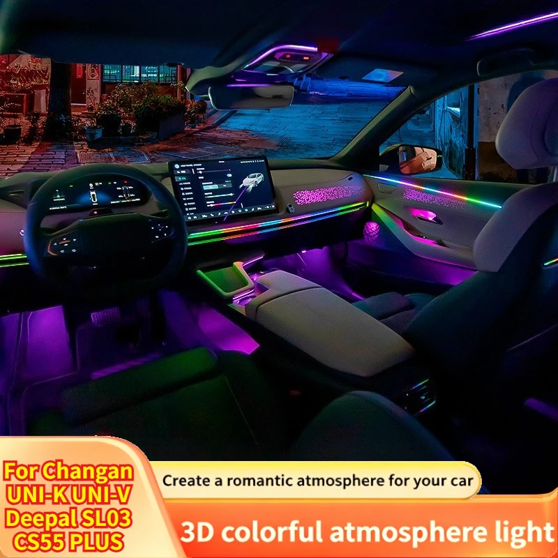 For Changan UNI-K UNI-V Deepal SL03 CS55 PLUS 3D Dynamic Colorful Atmosphere Light Upgrade 64-color Ambient Light Modified