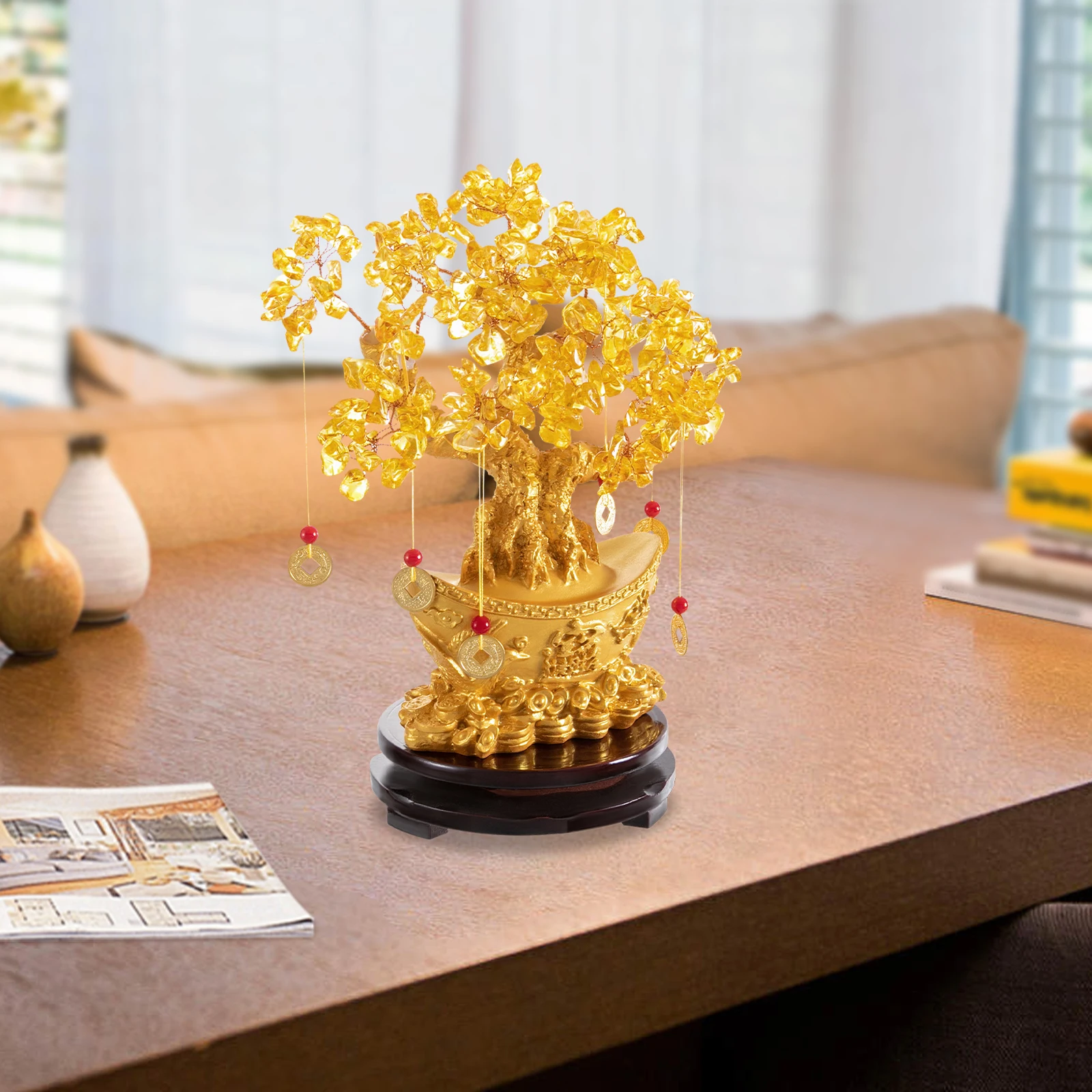 

Yellow Quartz Crystal Tree Tabletop Ornament with Sturdy Base, Decoration for Luck and Wealth, Suitable for The Office, Home