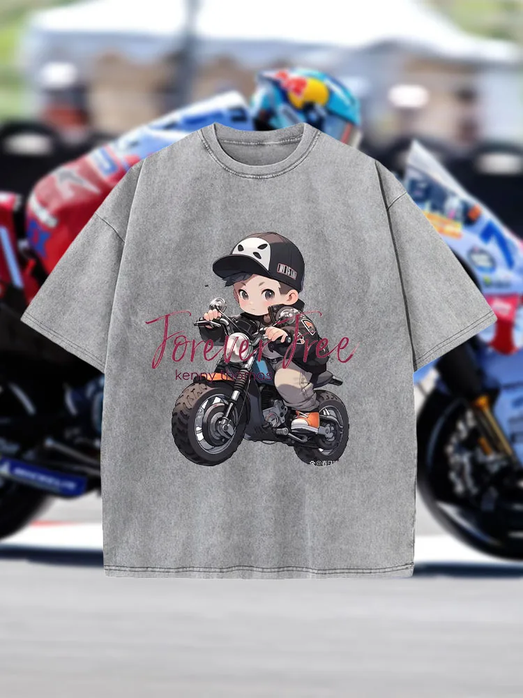 

Motorcycle Racing Commemorative Short-Sleeved T-Shirt for Women - Summer Clothing - Pure Cotton Washed Process - Trendy Brand -