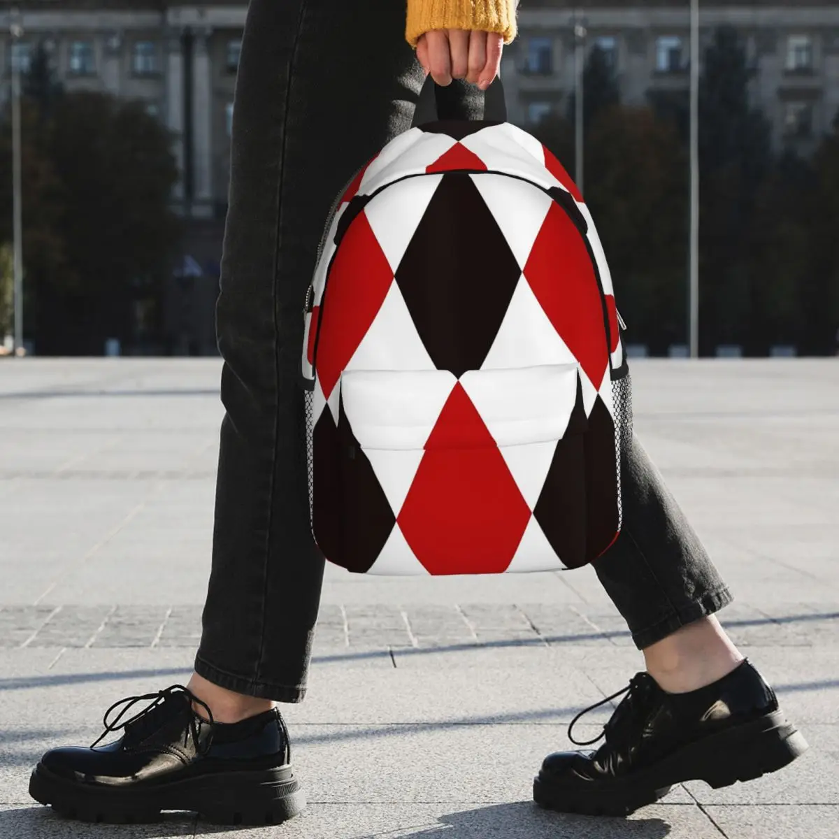 Harlequin Plaid Playing Cards Diamond Backpack Student BookBag Men Women School Bag Computer Shoulder Bags