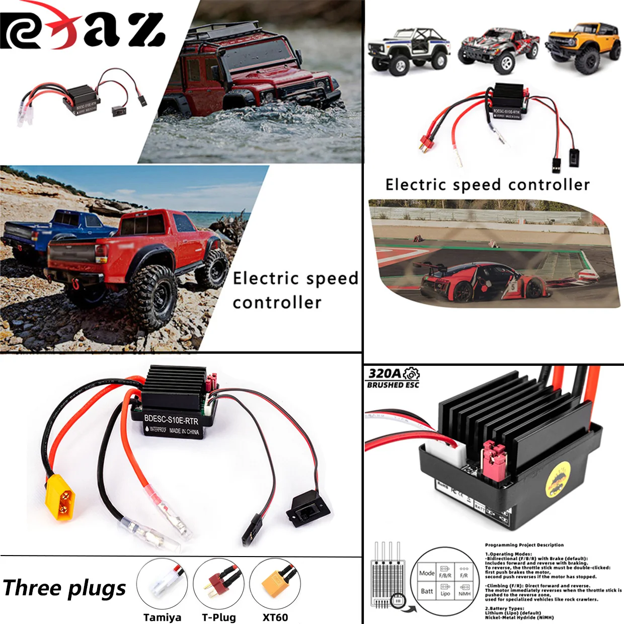

RCXAZ 320A Матовый электронный регулятор скорости 5 В/2 А BEC 2-3S Водонепроницаемый ESC, подходит для морского автомобиля с дистанционным управлением в масштабе 1/10