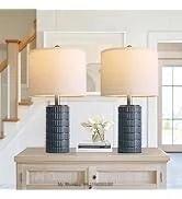 SIMIG Modern Ceramic Table Lamp White Beige Bedside Nightstand Lamps for Bedroom Living Room Farmhouse Table Lamps view 6