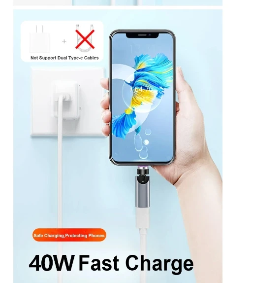 540° degree rotating magnetic wire fast charging adapter for 3A mobile phone accessories  Type-C data cable connector