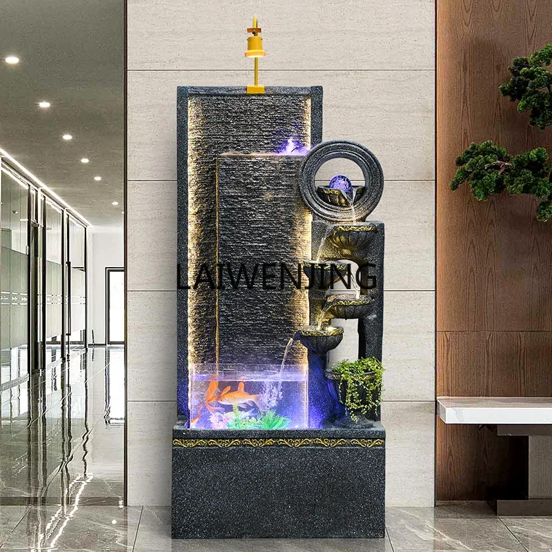 MJY European-style flowing water fountain ornament circulating fish tank living room large floor feng shui wheel