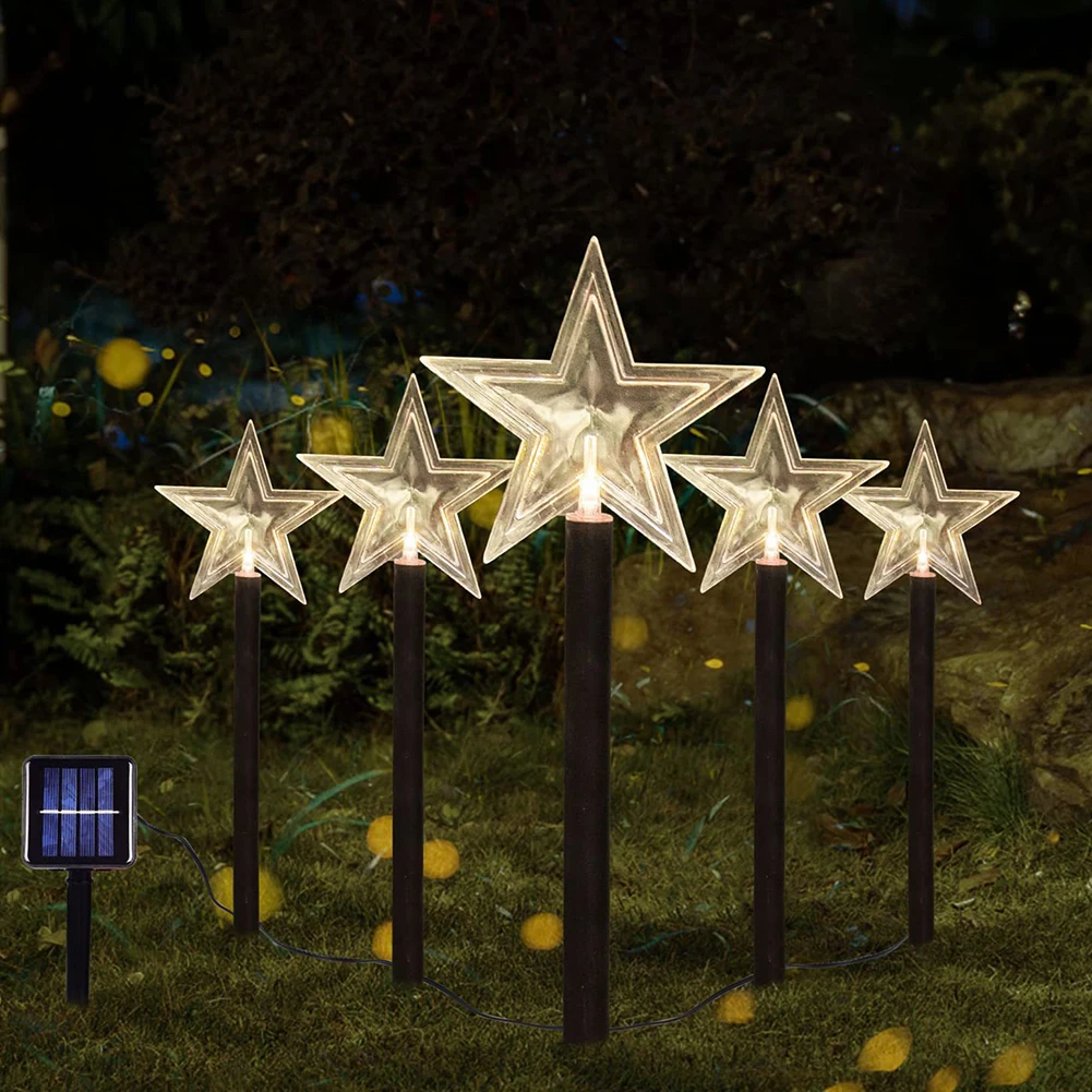 

5 Pcs Outdoor Solar Lights With Solar Panels Solar Powered Garden Lights Christmas Decorations For Patio Yard Pathway Wholesale