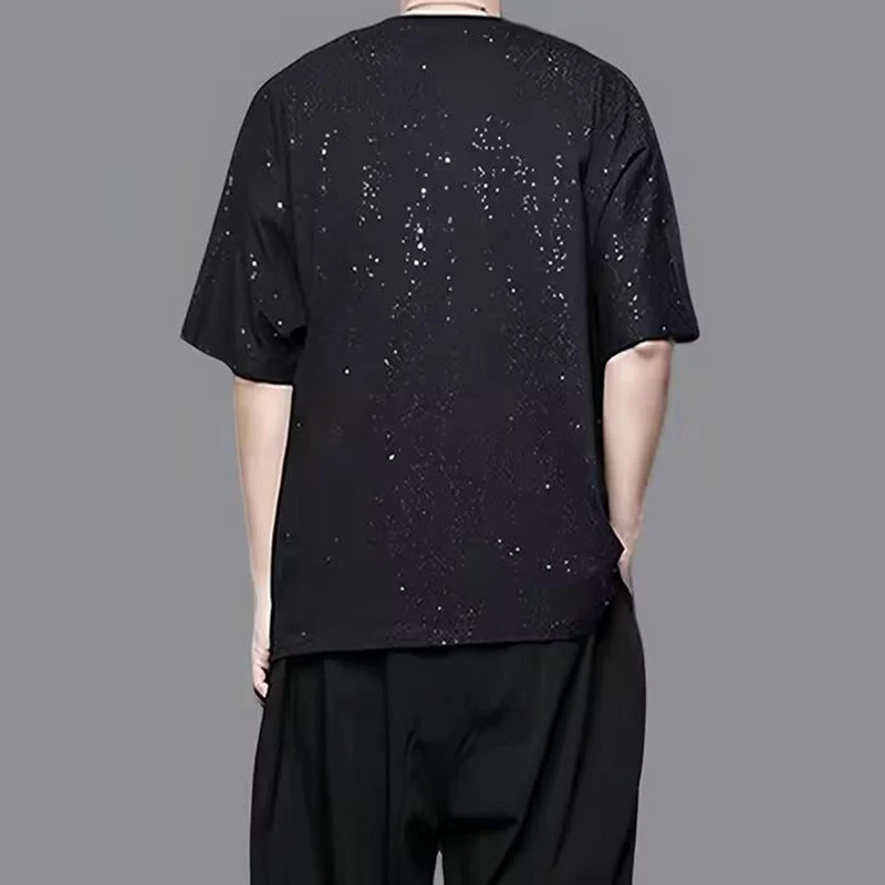 Fashion O-Neck Casual Diamonds T-Shirts Men's Clothing Spring Summer New Loose All-match Tops Young Style Tee Shirt