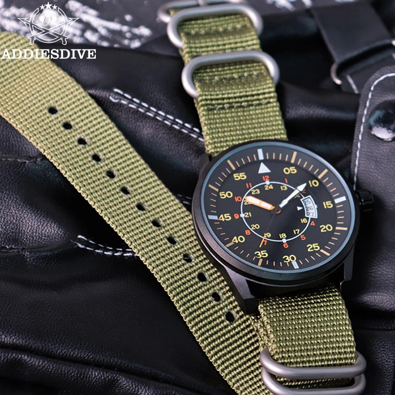 ADDIESDIVE MY-JD1508 Business Quartz Watch Nylon Strap Black Hardlex Dial Window Men's Watches 50M Waterproof Relogios Masculino