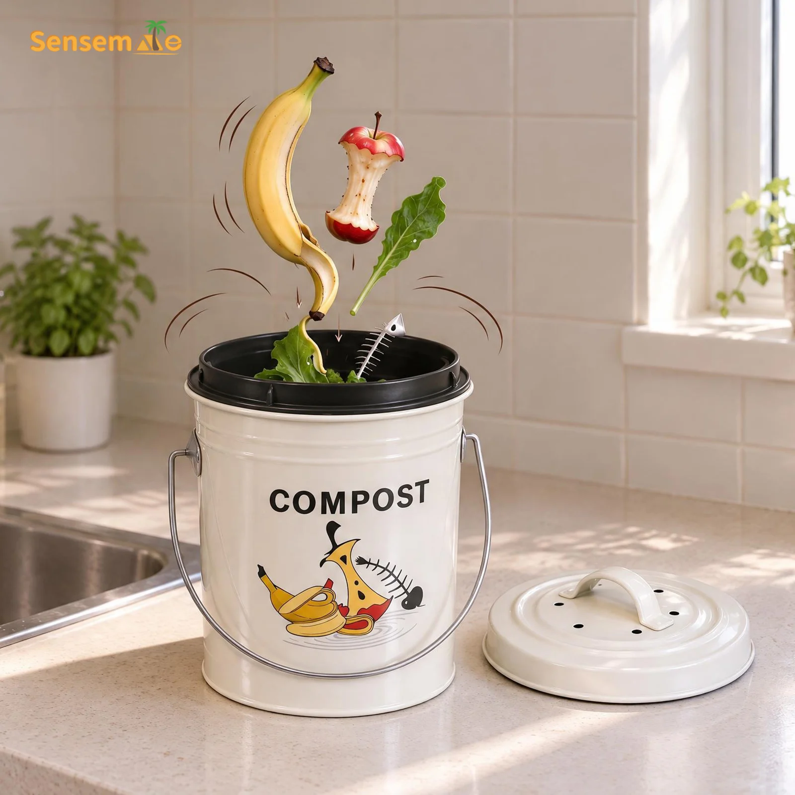 Counter Compost Bin with Lid 3L Indoor Countertop Food Scrap Composter with Inner Pail Charcoal Filter Small Kitchen Compost Bin