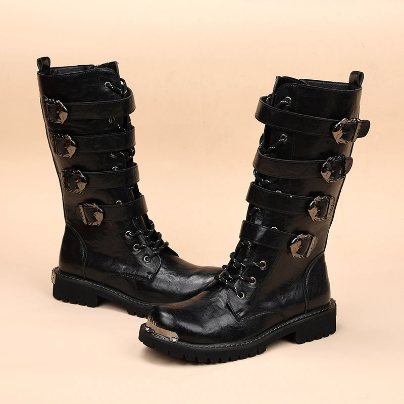 italian brand designer high boots for men fashion cosplay stage natural leather shoes cowboy platform boot vintage long botas