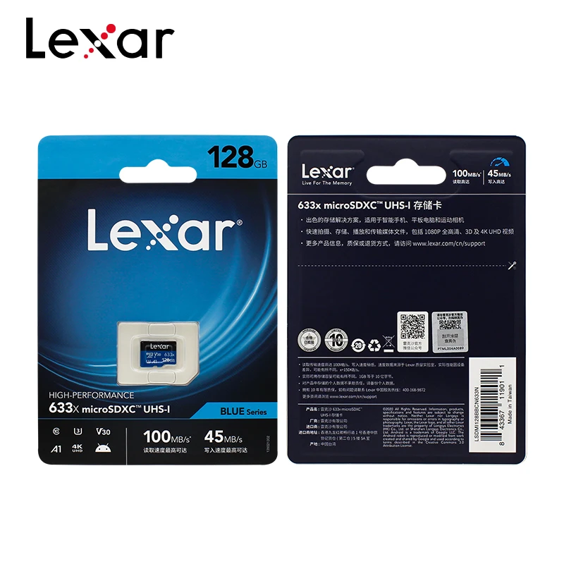 بطاقة ذاكرة Lexar 633x Micro SD 32GB 64GB 128GB بطاقة ذاكرة 512GB 256GB حتى 100 ميجابايت/ثانية قراءة A2/A1 microSDHC/microSDXC TF بطاقة للهاتف