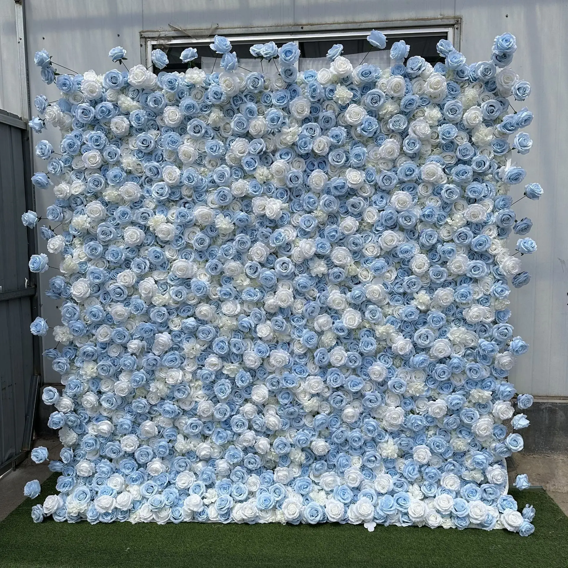 hot Selling blue premium artificial flower for wedding venue silk fabric rose wall background for wedding stage decoration