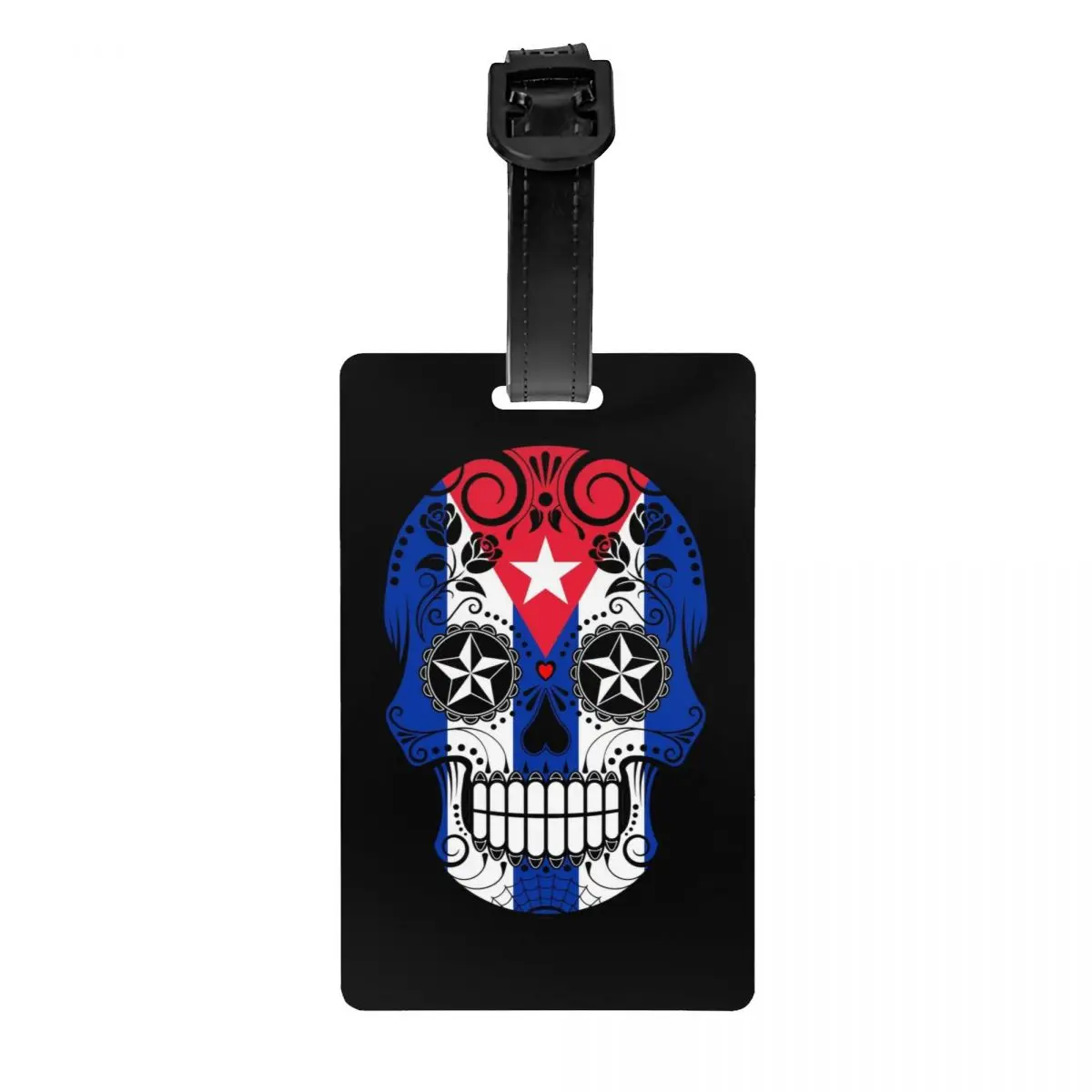 Custom Sugar Skull With Roses And Flag Of Cuba Luggage Tag Suitcase Baggage Privacy Cover ID Label