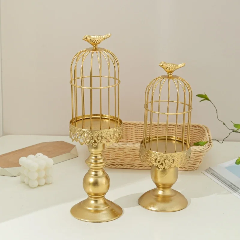 Vintage Birdcage Candle Holder Carved Floral Home Tabletop Decoration Crafts Photography Wedding Dining Room Decorative Props