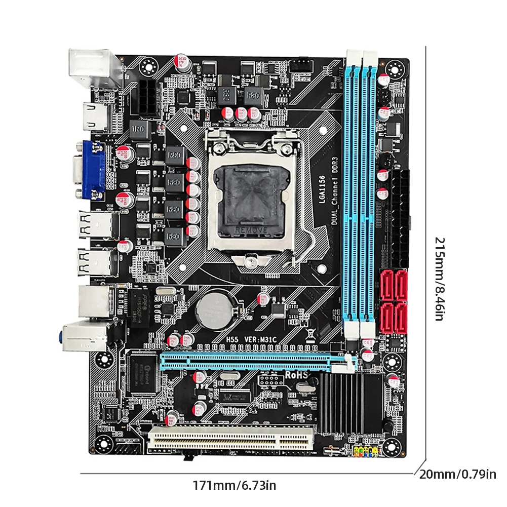 Imagem -06 - Placa-mãe H55 Lga 1156 Memória 16gb Ram Ddr3 Sata2.0 i3 530 i5 750 660cpu 1333mhz