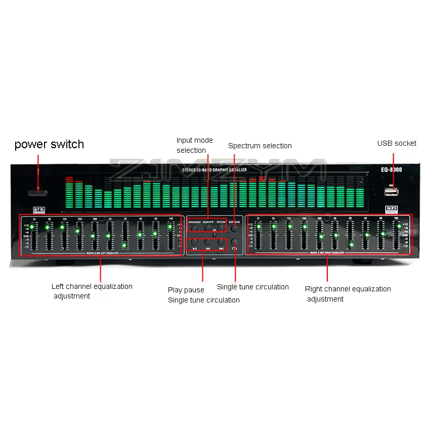 EQ8000 Equalizer Bluetooth 5.3 Fiber Coaxial ถอดรหัสเสียงดิจิตอล USB Disk Pre stage Player AC220V ± 10% 50Hz/60Hz