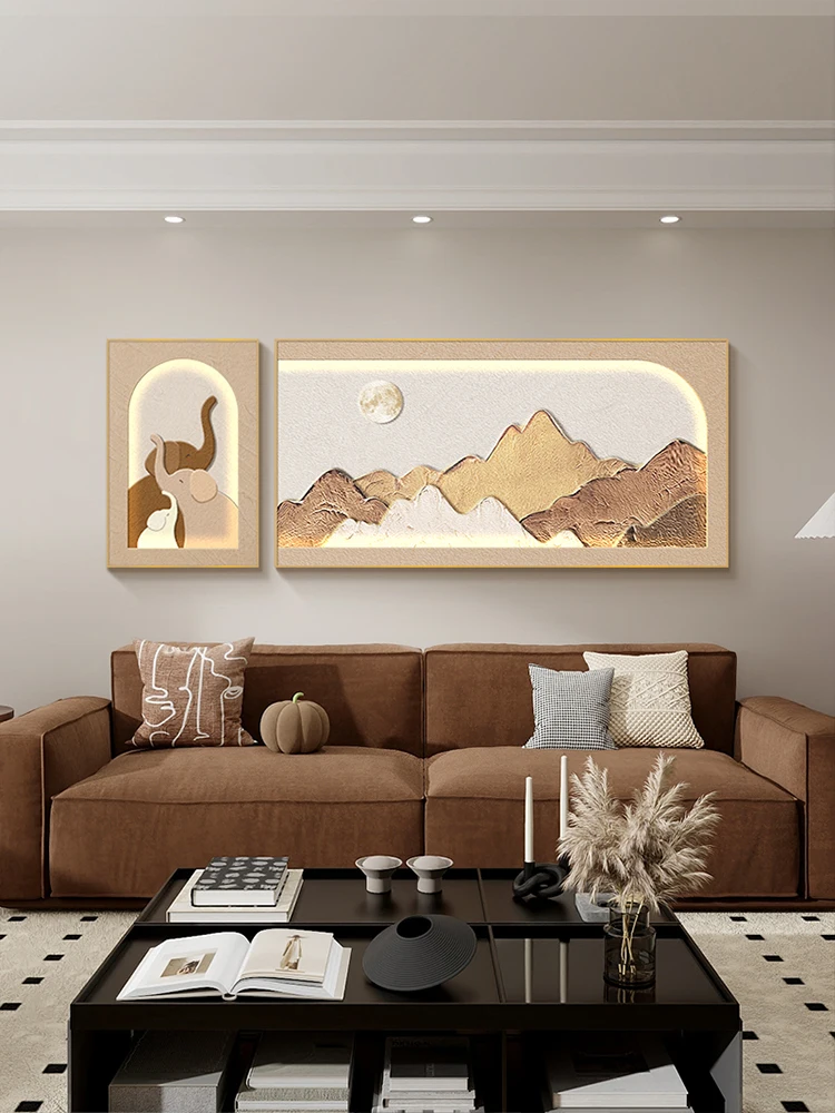 

A mid-style elephant sofa background wall lamp painting with a mountain back in 2025, a new three-dimensional wall lamp painting