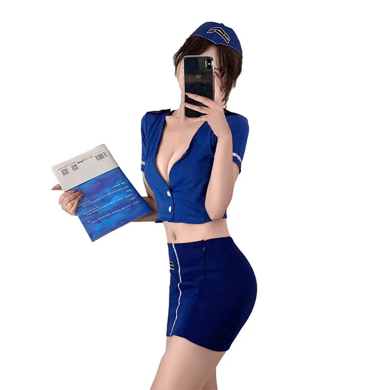 Nuevo Conjunto de Lencería Sexy de Dos Piezas con Transparencias para Mujer, Disfraz de Azafata, Uniforme para Juegos de Rol, Fiesta Traviesa