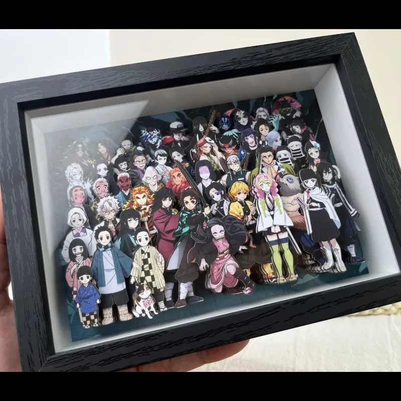 Demon Slayer Family Portraits Peripheral 3D Stereoscopic Painting Nine Pillars Anime Figure Desktop Ornaments Children's Gifts