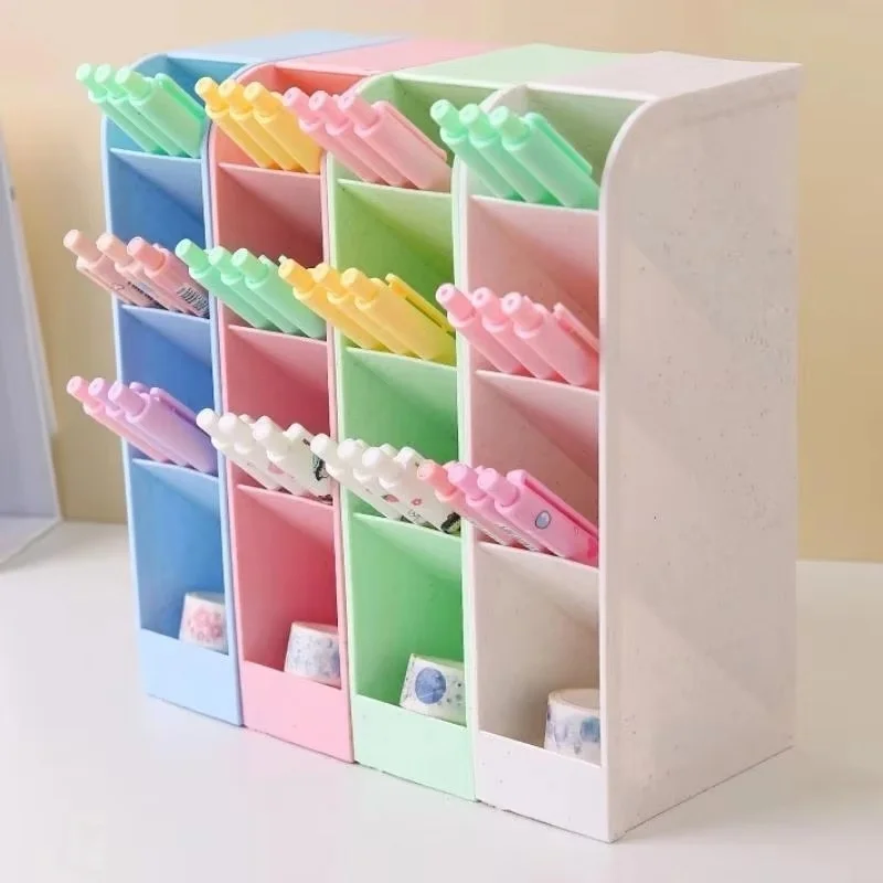 Boîte de rangement de papeterie multifonctionnelle, porte-stylo multi-couches pour bureau, support de rangement incliné pour cosmétiques, fournitures de bureau et de maison