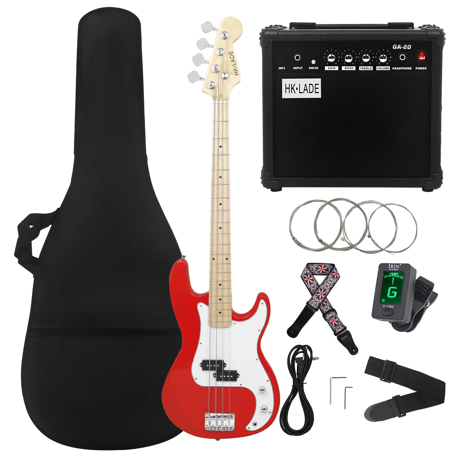 

HK·LADE 20 Frets Bass Guitar 4 Strings Maple Body Neck Electric Bass Guitar Guitarra With Amp Bag Strap Tuner Guitar Accessories