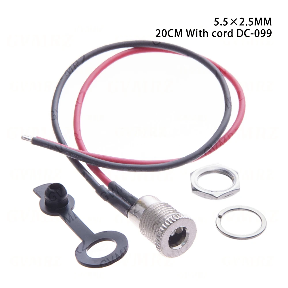 1Pair 5.5x2.1/5.5 x 2.5 DC Power Socket Threaded Female Connector Adapter With 20AWG Cable Wires DC-099 10CM 20CM Waterproof cap
