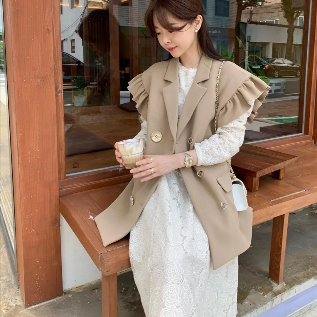 

Ele Chic Workwear Sle Vest Jaet Heavy Embroidery Fly Sve Suit Collar Women's Dr Chinese Brand Commute Sle