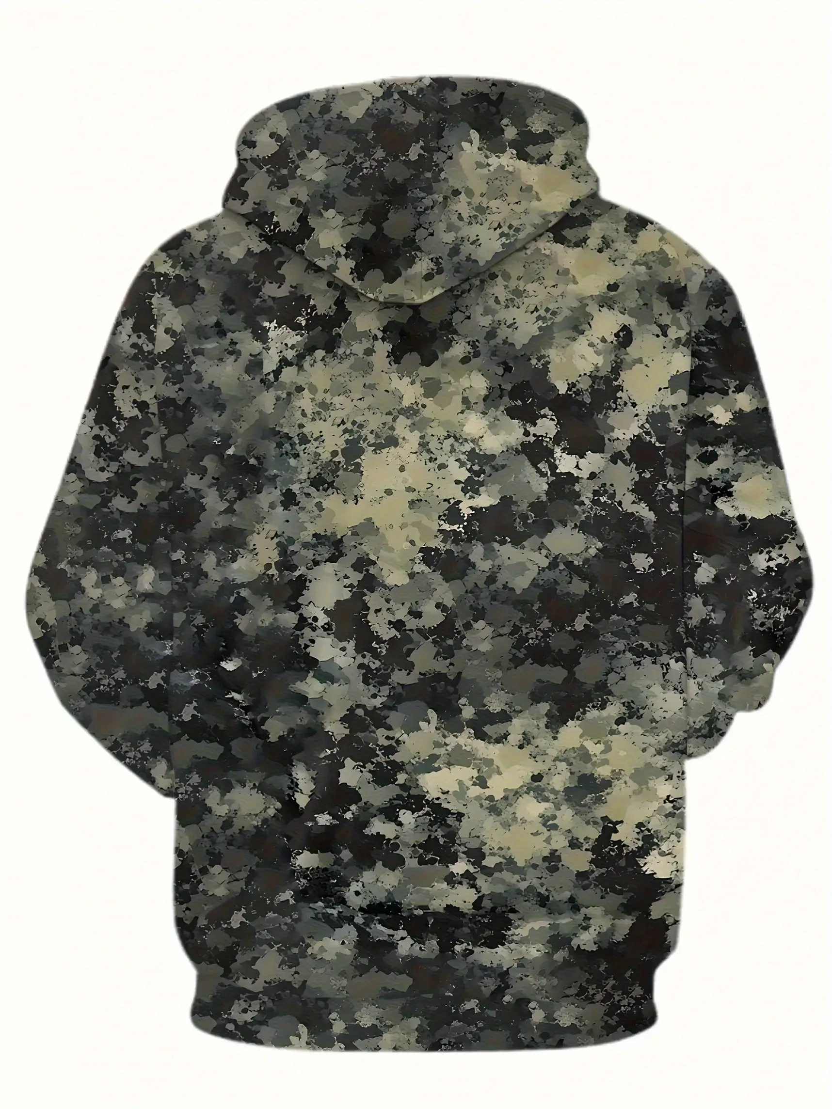 سويت شيرت بغطاء للرأس مطبوع مموه، فضفاض، أكمام طويلة، نمط بلوفر، قماش متين ومريح