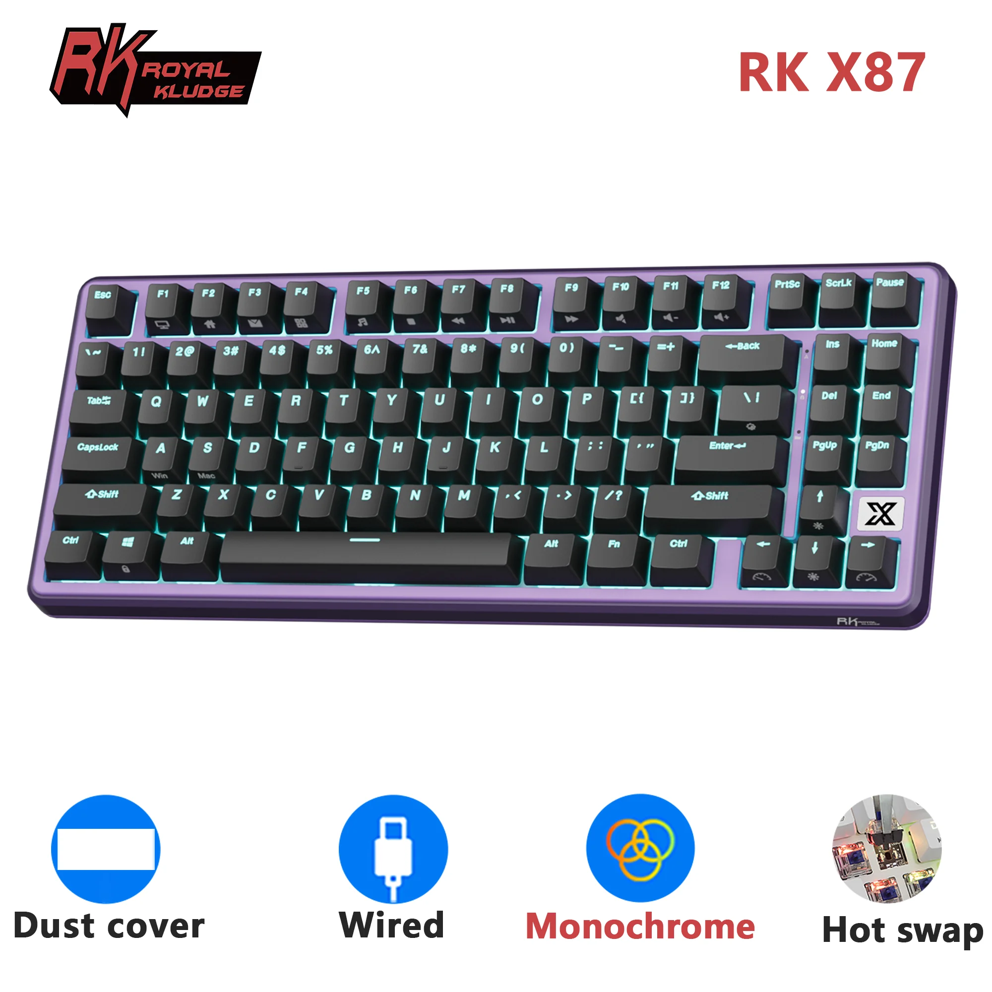 

RK Royal Kludge X87 Gasket Wired Mechanical Keyboard 86-key ABS Keycaps Customize Backlit Hot-swappable Gamer Keyboard 80%Layout