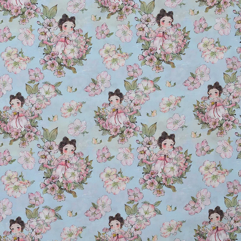 Tkanina z czystej bawełny w stylu chińskim Śpiąca dynastia Tang Dziewczyna Kreskówka z nadrukiem dla majsterkowiczów Szycie ubrań Spódnica Hanfu na pół metra