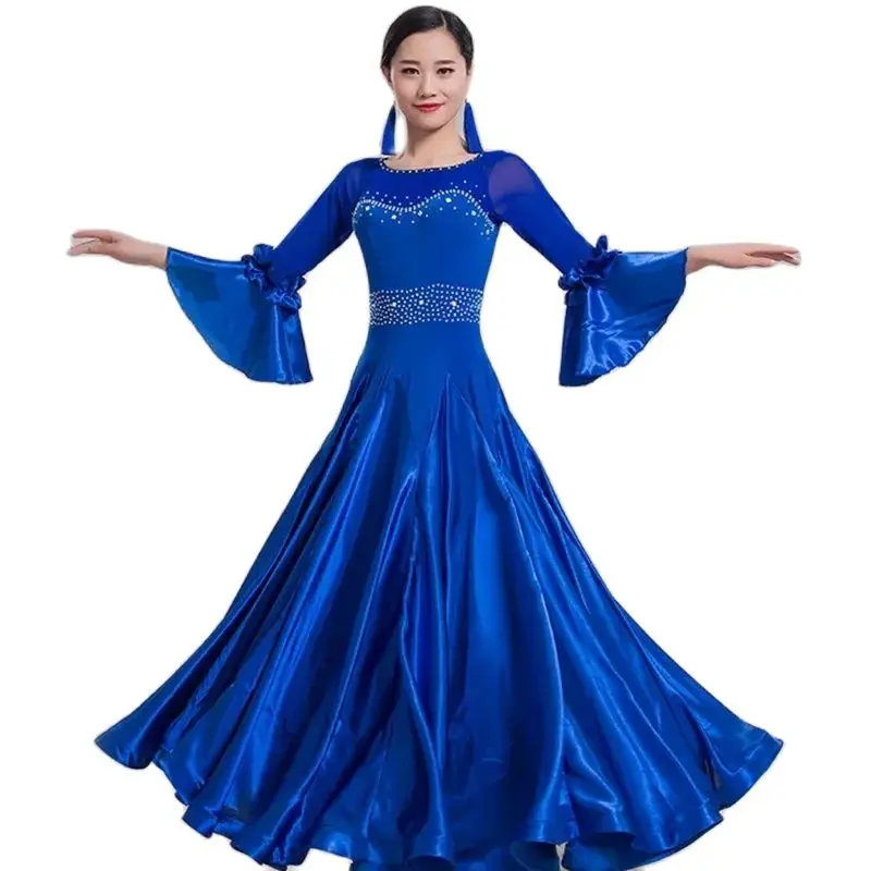 Satin Ruffle Standard Ballroom Dance Dress Flowy Lyrical Dance Costumes Party Dress Foxtrot Tango Rumba Ball Gown