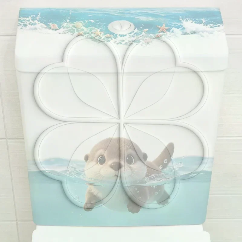 1Pc Cute Otter Toilet Tank Sticker,Ocean Wave Vinyl Decal For Bathroom Decor, Adhesive Wall Art Home Decoration Accessories