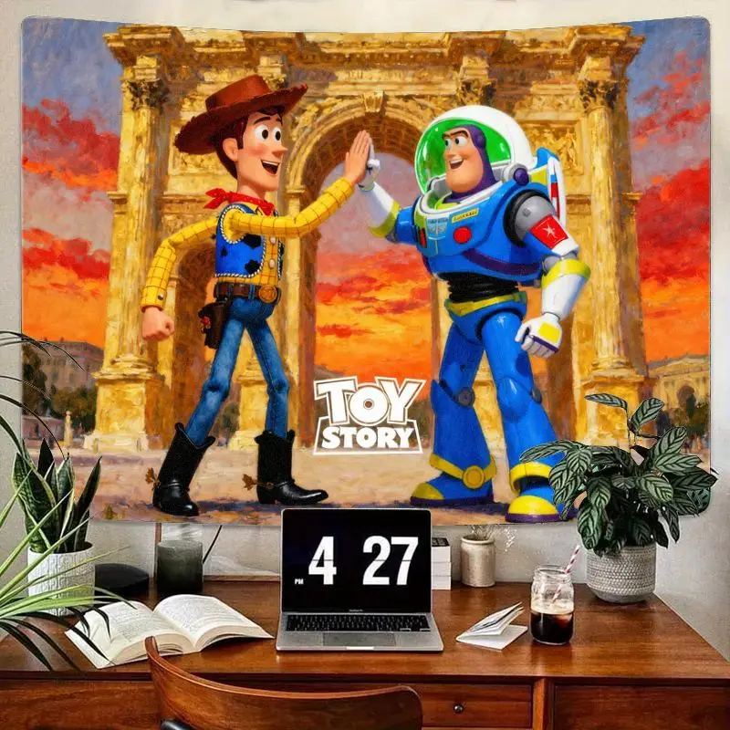 

1PC Disney Pixar Toy Story Woody Buzz High-Five Tapestry, Fun Adventure Wall Art for Kids Room Bedroom Dorm Decor Gift