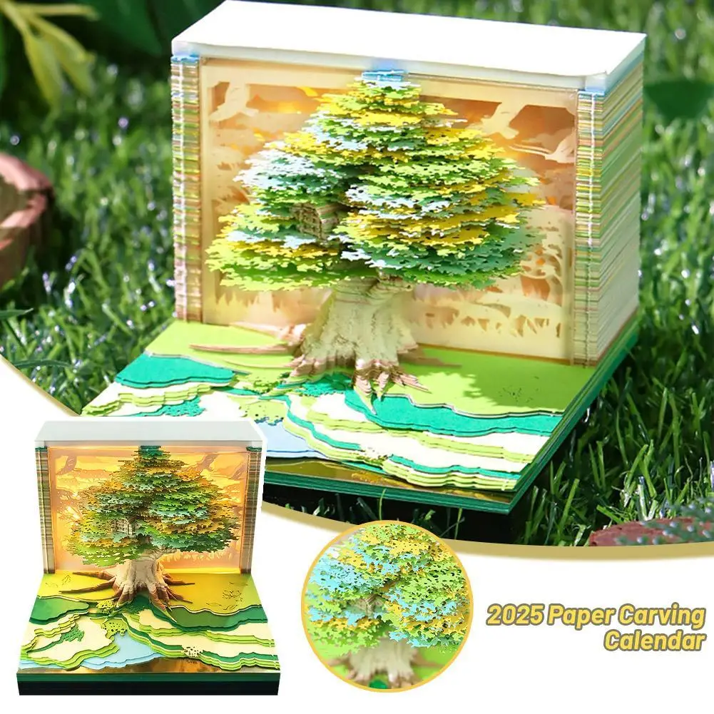 3d Advent Calendar 2025 Notepad Model Carving Four Seasons Tree Sticky Notes With Light Office Desk Decor Calendario