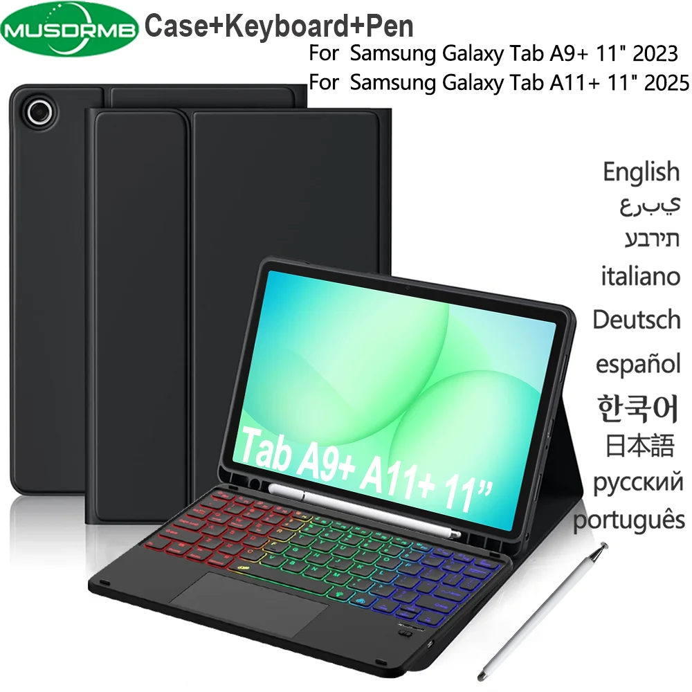 Case Keyboard for Samsung Galaxy Tab A11+/A9+ Plus 2025/2023 11 inch with Trackpad Detachable Magnetic Keyboard Stylus Cover
