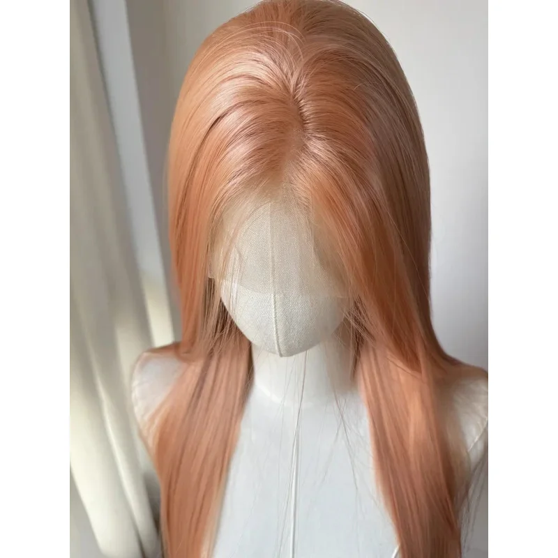 xiaoxiao Light Orange 13x4 Wigs Women Long Straight Hair Headband for Cosplay Synthetic Lace Front Wig