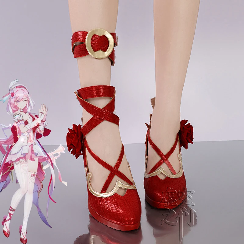 لعبة هونكاي إمباكت 3 إليسيا التأثيرية أحذية النساء لوليتا الأحمر الوردي أحذية عالية الكعب حفلة تنكرية كرنفال زي فستان الزفاف