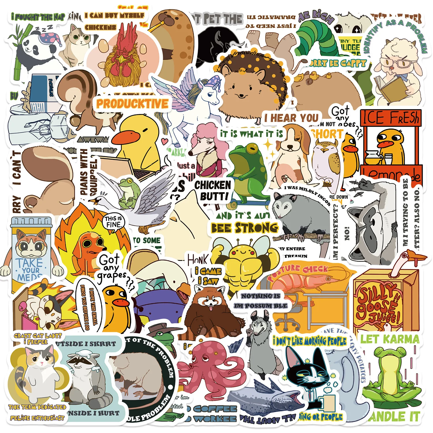 50/100PCS Cartoon Animal Intense Text Graffiti Stickers Decoration for Guitar Notebook Luggage DIY Waterproof