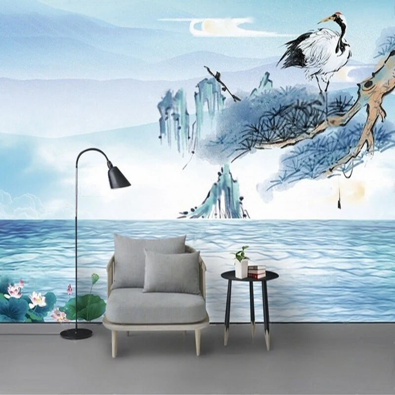 Hand-Painted Traditional Chinese Elegant Home And Auspicious Plum Blossom And Bird-Scaled Landscape Mural Wall Stickers