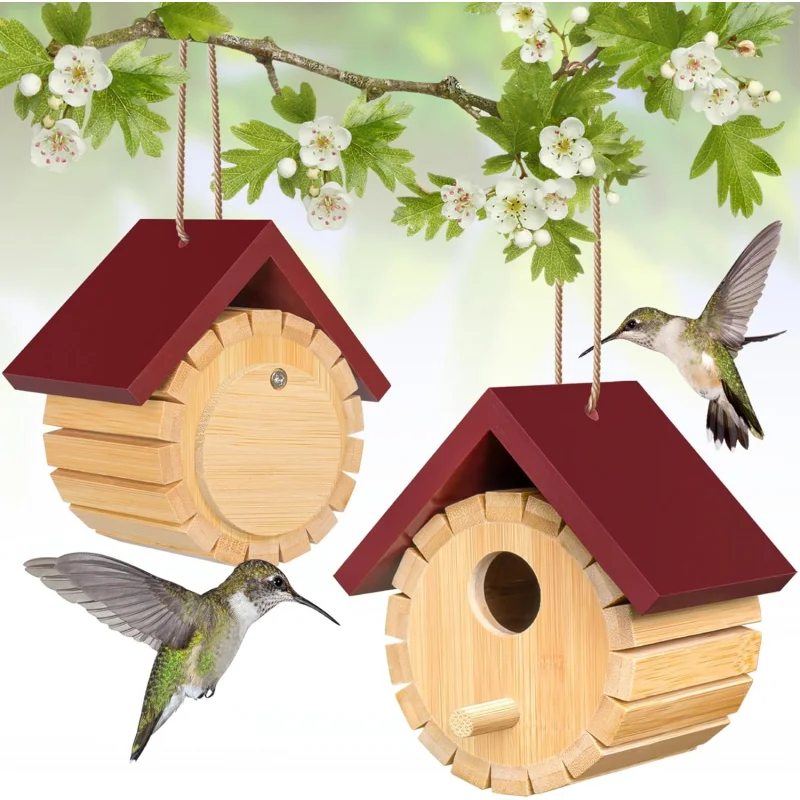 Date red bucket 2 Hummingbird House Kit, Hummingbird Houses Humming Birds Nesting, Wooden Spray Painted Hummin
