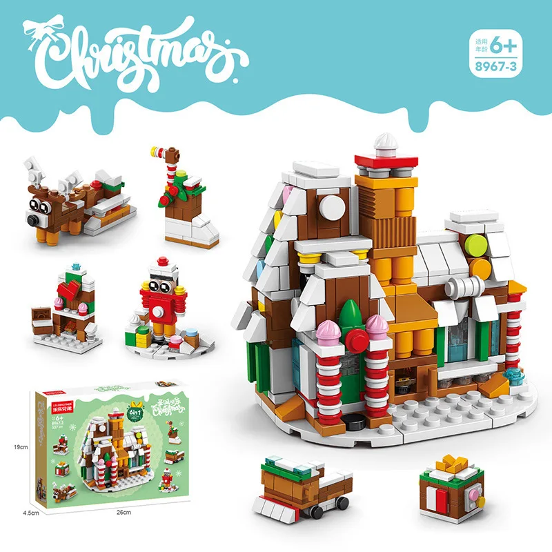 6 In 1 Verbesserte Weihnachten Serie Bausteine Set Mit Licht Kreative Winter Dorf Haus DIY Ziegel Spielzeug Für Kinder Weihnachten geschenk