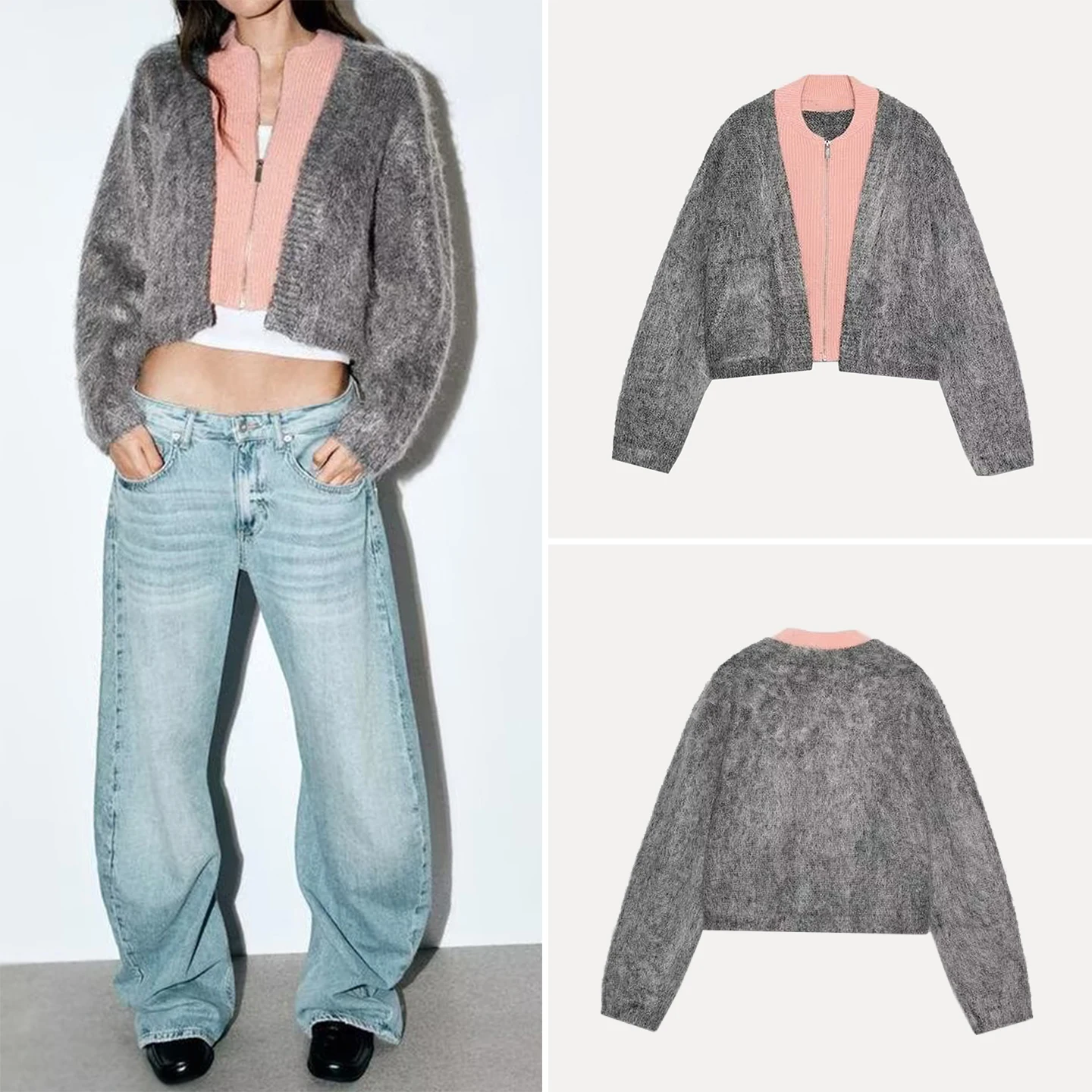 

2025 Winter New Women's Faion Personali Knitted Double-Sided Effect Coat Z Regular Fit Long Sve ort Length