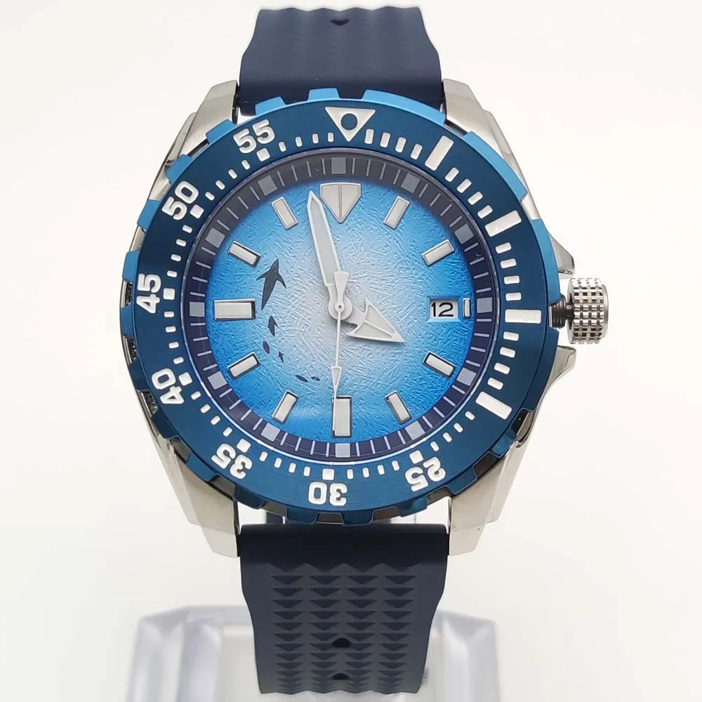 NH35 Date Display Blue Gradient Sterile Dial Sapphire Glass 44mm Stainless Steel Automatic Men\'s Watch Single Rotating Bezel