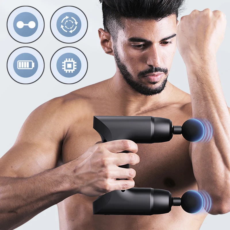 Electric Massage Gun Double Heads Deep Tissue Massager Neck Body Muscle Stimulation Percussion Pistol Fitness Relaxation