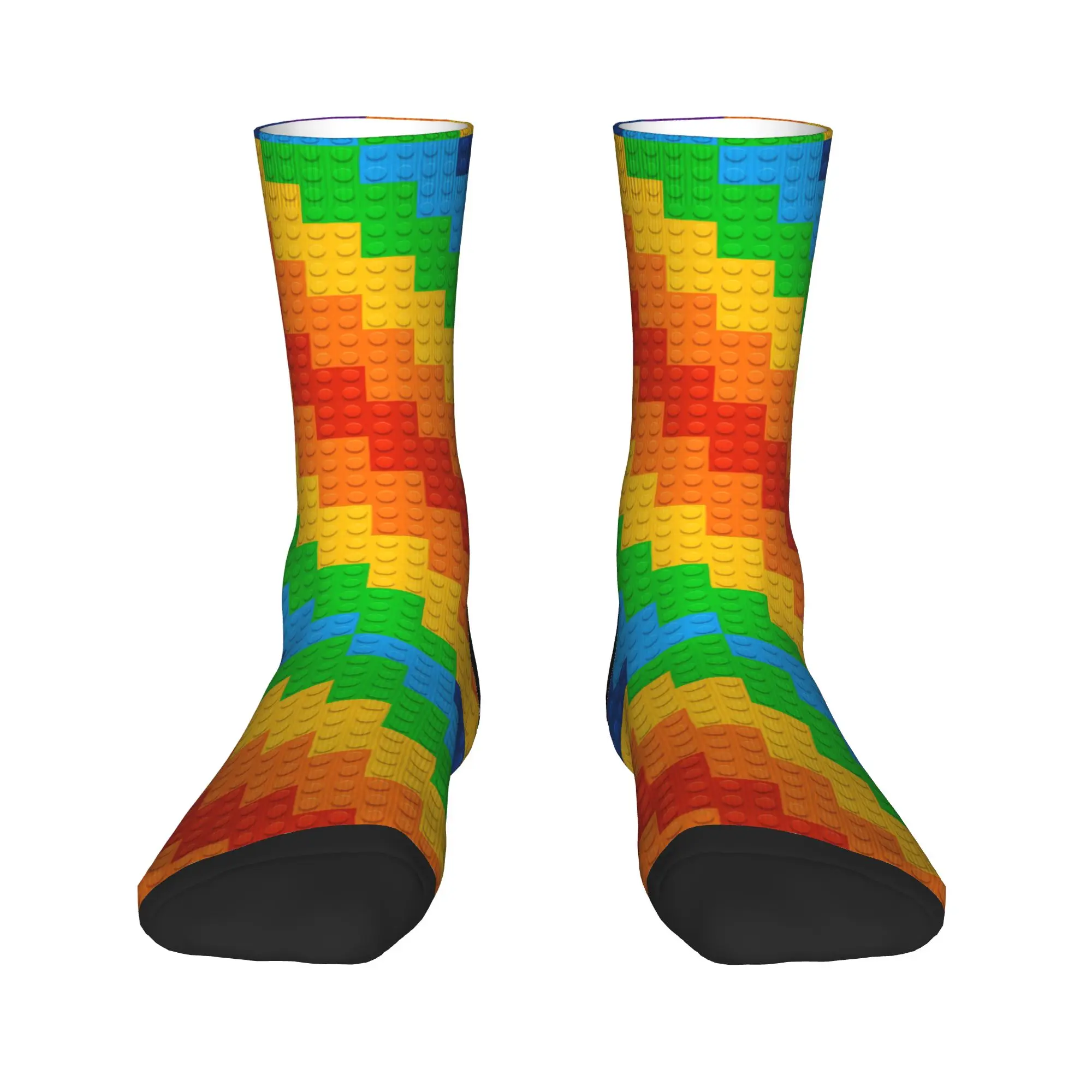 Rainbow Gradient Building Blocks Print Stockings Men's  Socks Soft Korean Socks Winter Climbing Anti Slip Graphic Socks Gift