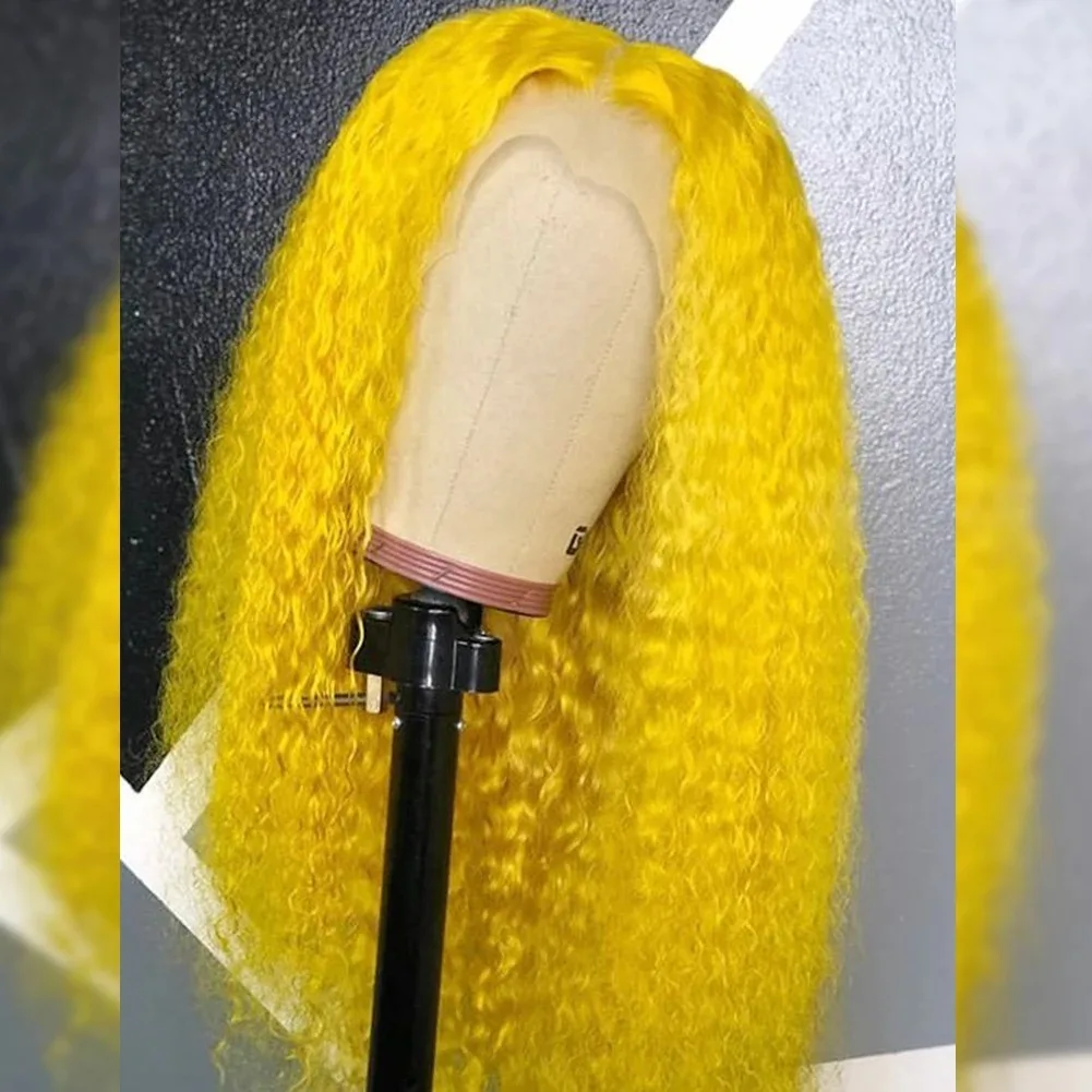 

Yellow Wig 13x4 HD Curly Wigs Loose Deep Wave Frontal Wig Water Wave Glueless Pre Plucked Synthetic Daily Cosplay Ready To Wear