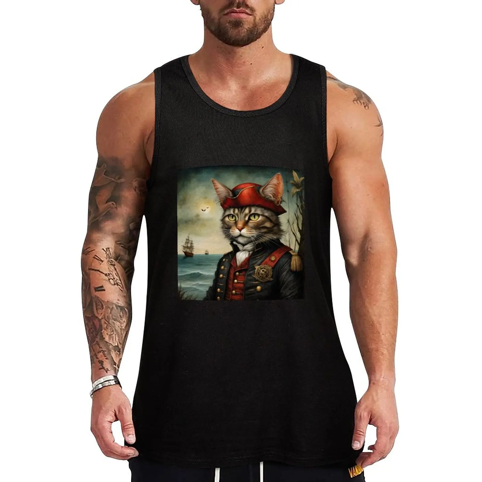 Captain Cat Tank Top Men gym sportswear gym clothes man fitness