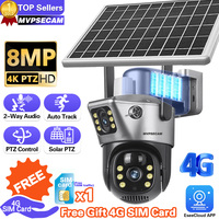 4K 8MP Solar Battery PTZ Cameras Card Dual Lens Dual Screen Outdoor Security Protection PIR Auto Tracking CCTV Free Gift 4G Sim