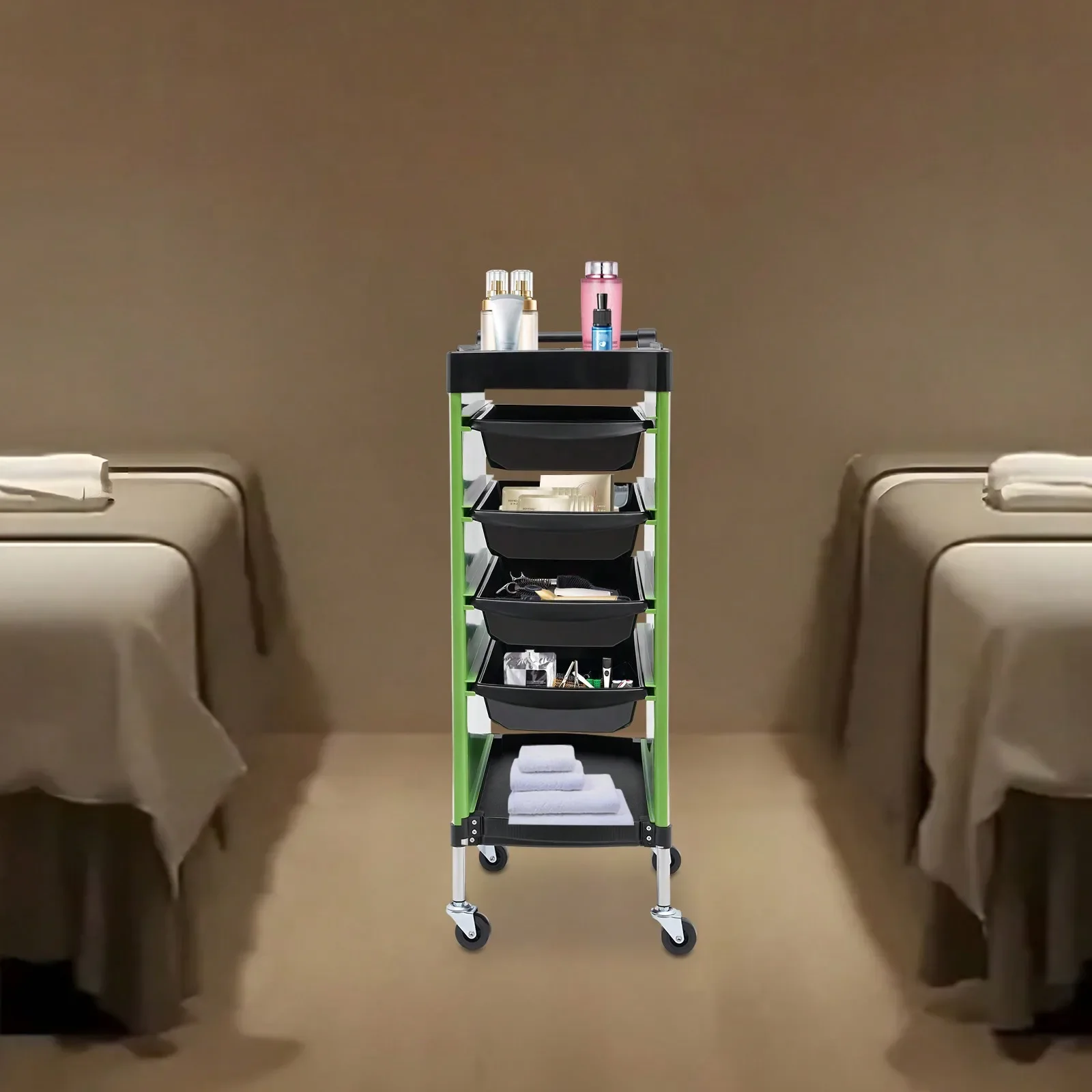 Salon Trolley, 6-Tier Drawer-Type Multi-Functional Salon Trolley, Hairdressing Shelf With Wheels